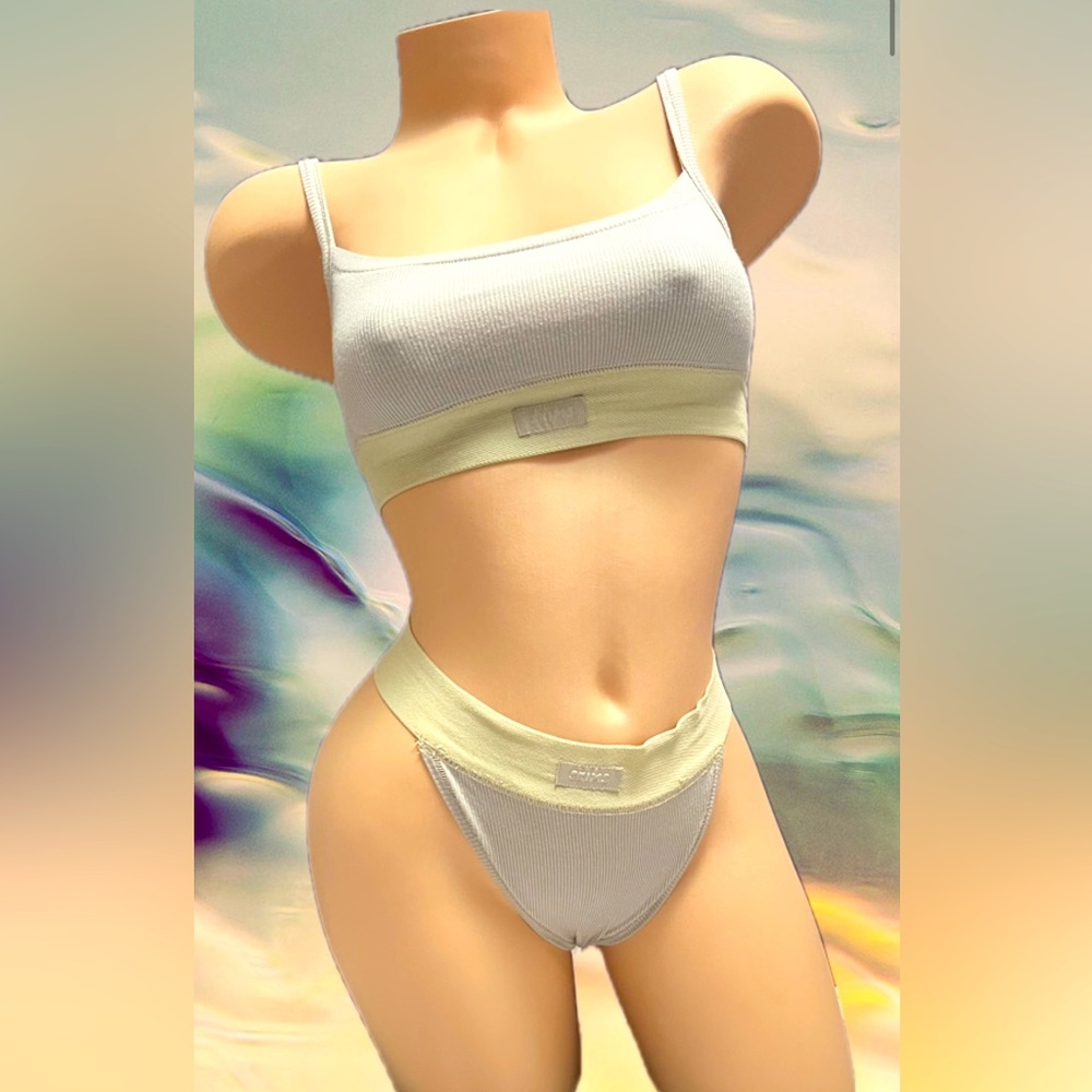 Skims Cotton Rib Scoop Bralette And Thong Set